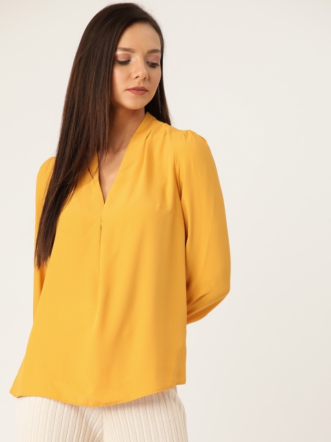 

DOROTHY PERKINS Women Mustard Yellow Solid Puff Sleeves Top