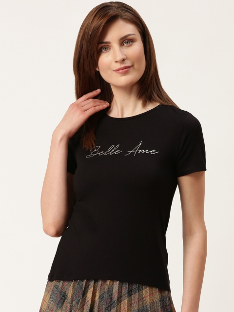 

DOROTHY PERKINS Women Black & White Petite Printed Detail Round Neck T-shirt