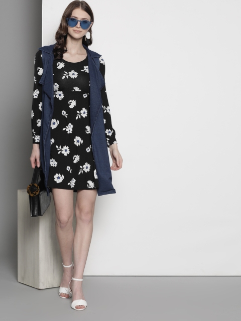 

DOROTHY PERKINS Women Black & White Floral Print Petite A-Line Dress