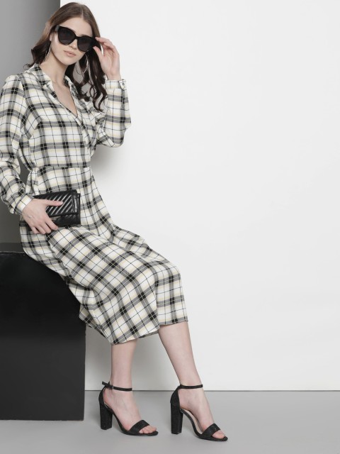

DOROTHY PERKINS Women Off-White & Black Checked Wrap Dress