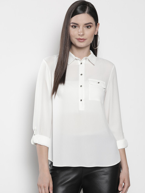 

DOROTHY PERKINS Women White Regular Fit Semi-Sheer Solid Casual Shirt