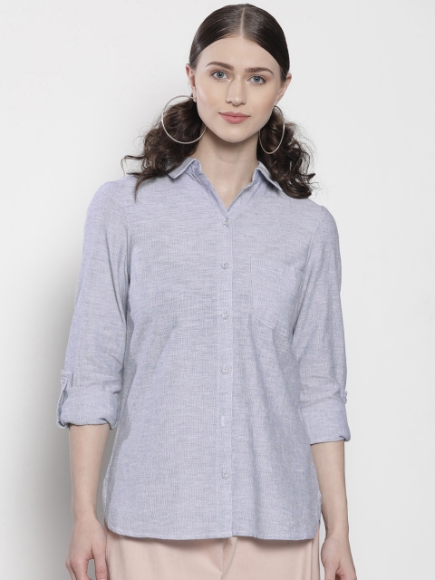 

DOROTHY PERKINS Women Blue Oxford Weave Regular Fit Solid Casual Shirt