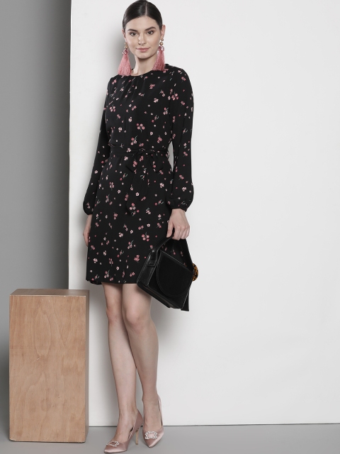 

DOROTHY PERKINS Women Black & Pink Floral Printed A-Line Dress