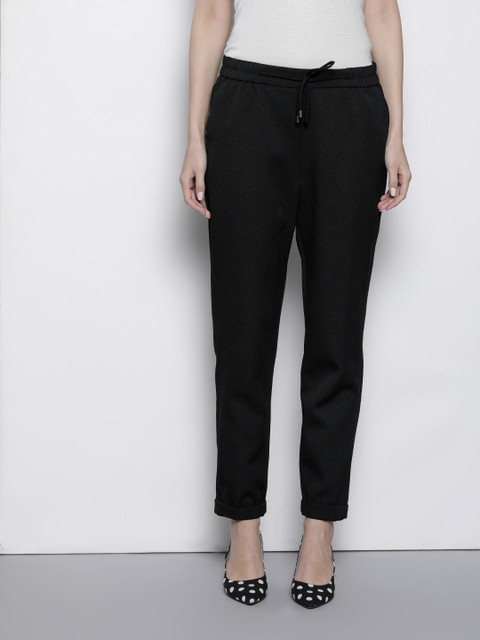 

DOROTHY PERKINS Women Black Regular Fit Self Design Trousers