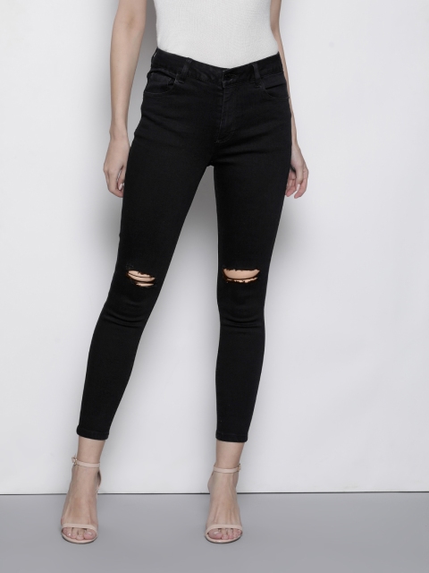 

DOROTHY PERKINS Women Black Skinny Fit Mid-Rise Slash Knee Cropped Jeans