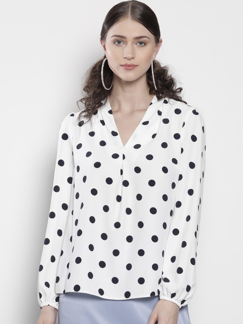 

DOROTHY PERKINS Women White & Navy Blue Printed Top