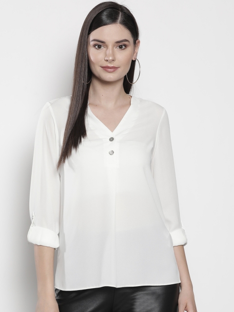 

DOROTHY PERKINS Women White Solid Semi-Sheer Shirt Style Top