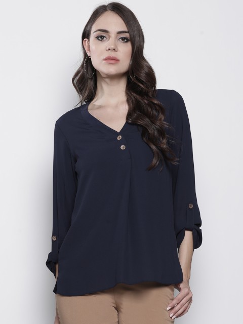 

DOROTHY PERKINS Women Navy Blue Solid Top