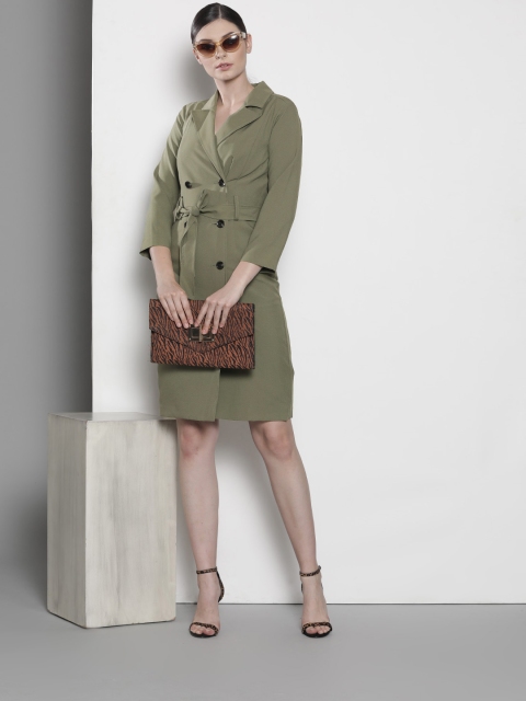 

DOROTHY PERKINS Women Olive Green Solid Trench Dress
