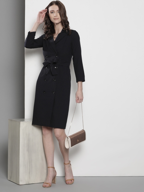 

DOROTHY PERKINS Women Navy Blue Solid Trench Dress