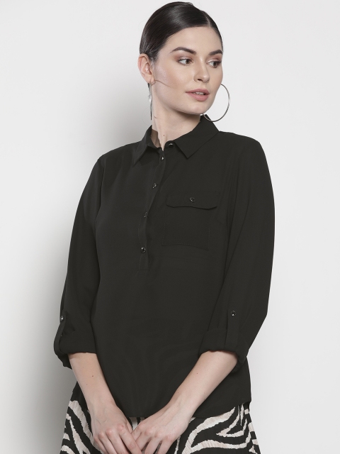 

DOROTHY PERKINS Women Black Semi-Sheer Solid Shirt Style Top