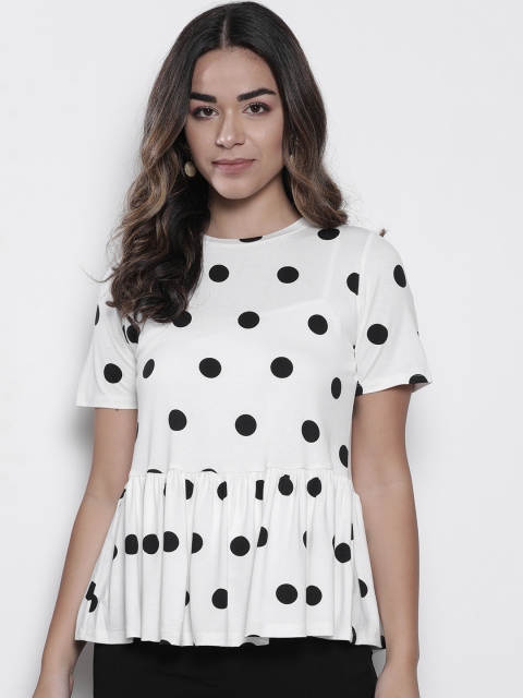 

DOROTHY PERKINS Women White & Black Polka Dots Print A-Line Top