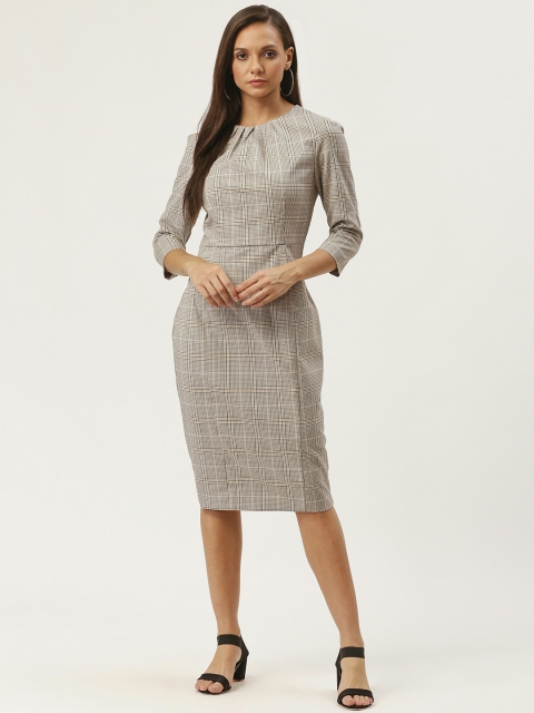 

DOROTHY PERKINS Women Beige & Black Checked Sheath Dress