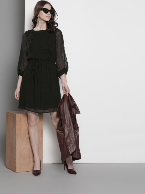 

DOROTHY PERKINS Women Black Self Design Blouson Dress