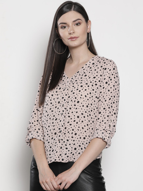 

DOROTHY PERKINS Women Peach-Coloured & Black Petite Printed Top