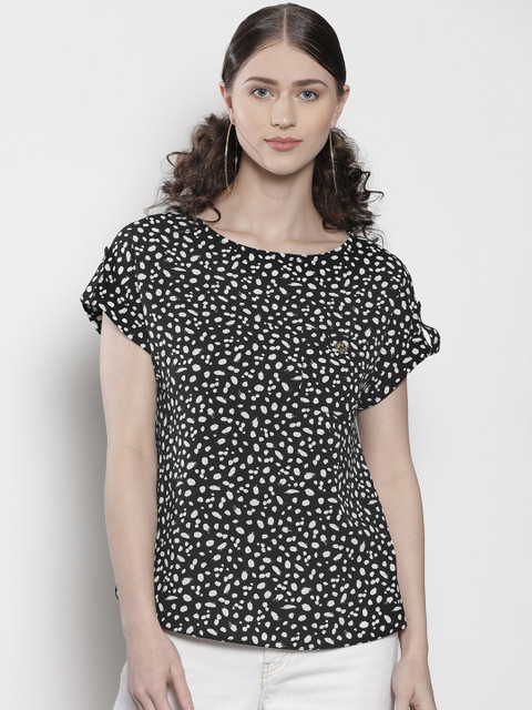 

DOROTHY PERKINS Women Black & White Petite Printed Top