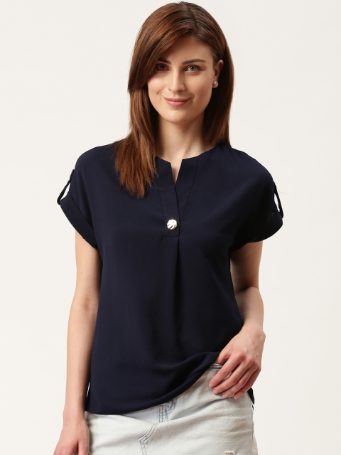 

DOROTHY PERKINS Women Navy Blue Solid Top