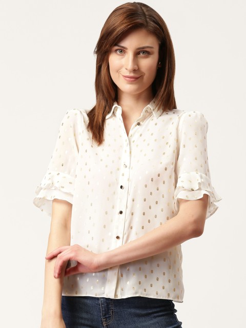 

DOROTHY PERKINS Women Off-White & Golden Printed Shirt