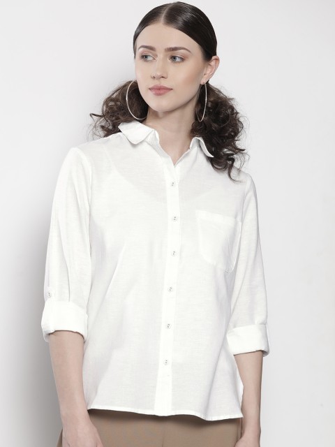 

DOROTHY PERKINS Women Off-White Petite Regular Fit Solid Casual Shirt