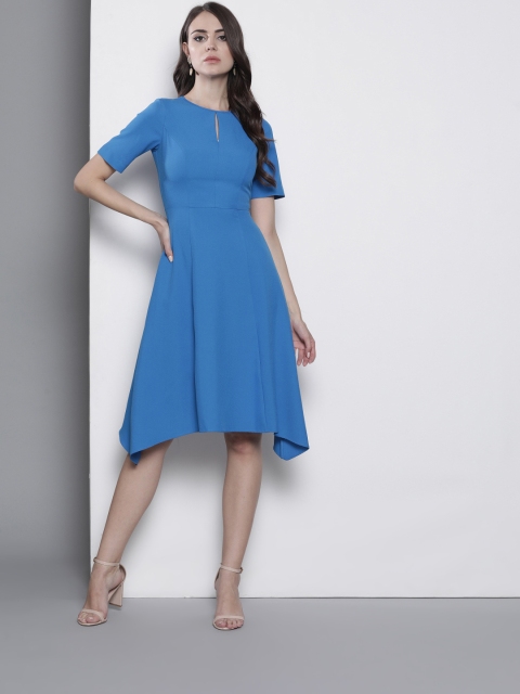 

DOROTHY PERKINS Women Blue Solid Fit and Flare Dress
