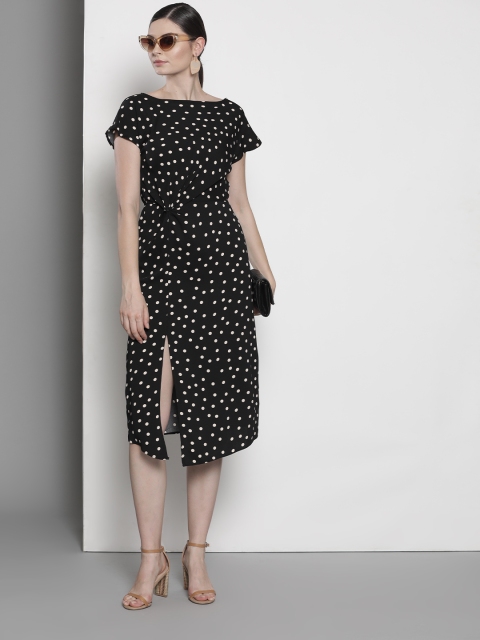 

DOROTHY PERKINS Women Black & Peach-Coloured Polka Dots Print A-Line Dress