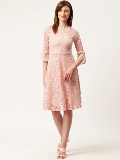 

DOROTHY PERKINS Women Peach-Coloured Lace A-Line Dress
