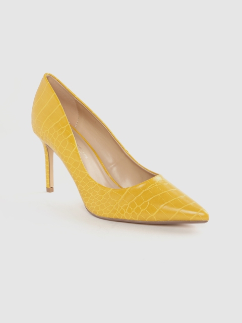 

DOROTHY PERKINS Women Mustard Yellow Croc Textured Wide Fit Pumps