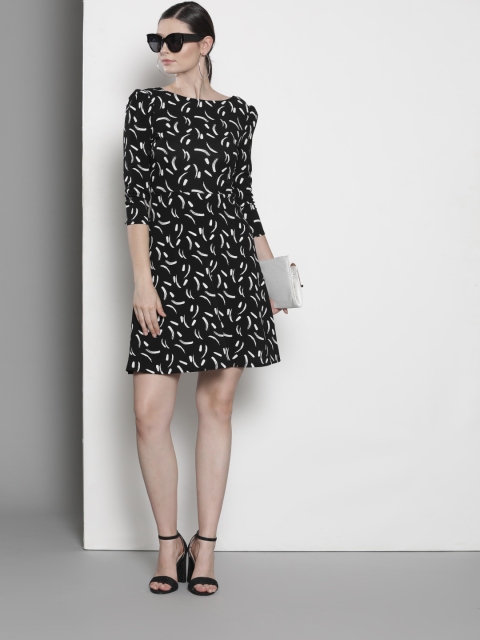 

DOROTHY PERKINS Women Black & White Printed A-Line Dress