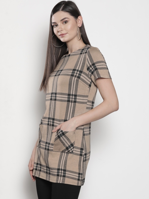 

DOROTHY PERKINS Women Beige & Black Checked Longline Top