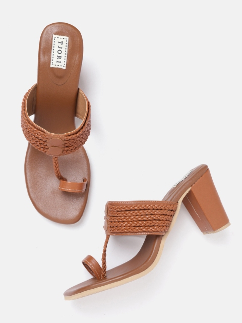 

TJORI Women Brown Braided Detail One Toe Heels