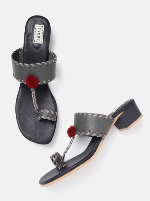 

TJORI Women Charcoal Grey Solid One Toe Heels