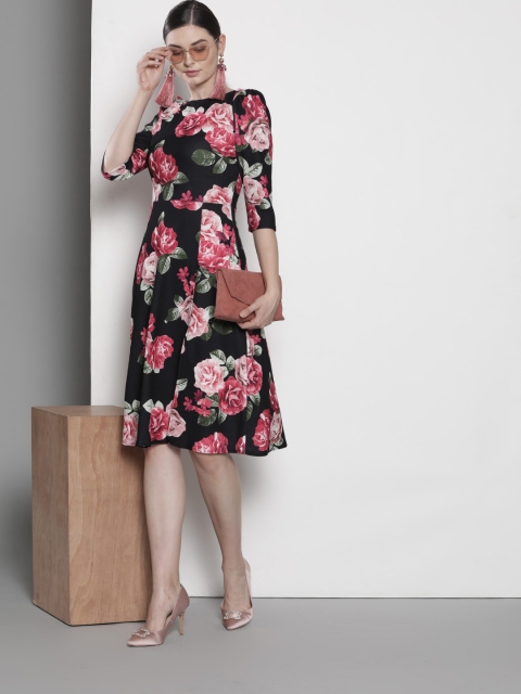 

DOROTHY PERKINS Women Black & Pink Floral Printed A-Line Dress