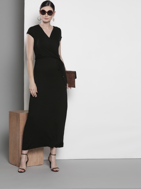 

DOROTHY PERKINS Women Black Solid Wrap Maxi Dress