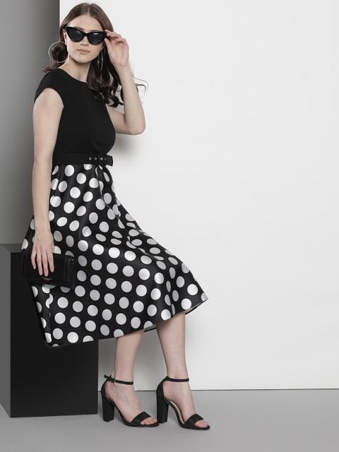 

DOROTHY PERKINS Women Black & White Polka Dot Printed A-Line Dress