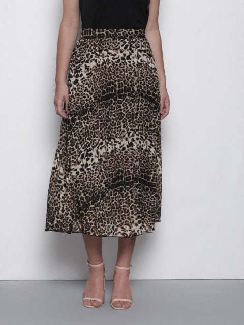 

DOROTHY PERKINS Women Beige & Black Animal Print Accordian Pleated A-Line Skirt