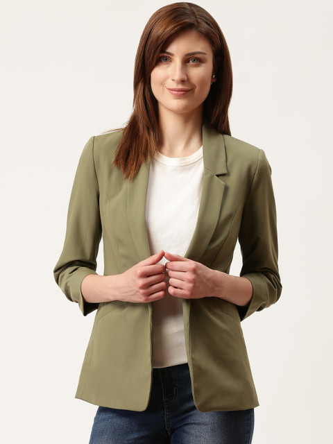

DOROTHY PERKINS Women Green Solid Open-Front Blazer