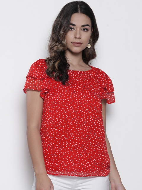 

DOROTHY PERKINS Women Red & White Heart Print Styled Back Top