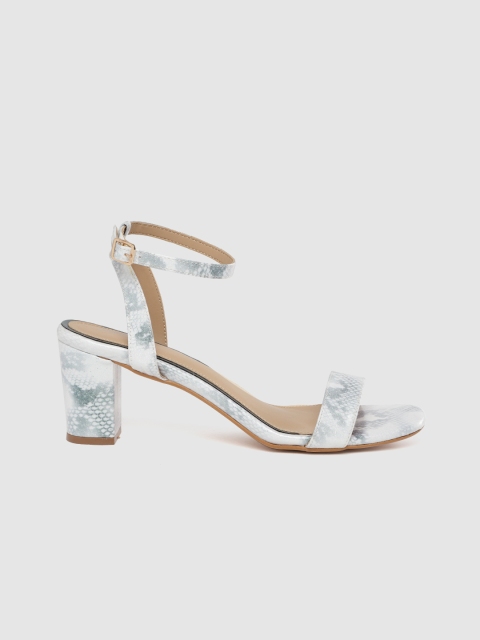 

CORSICA Women White & Grey Snakeskin Print Block Heels with Shimmer Finish
