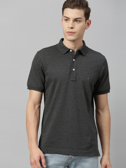 

Tommy Hilfiger Men Charcoal Grey Solid Polo Collar T-shirt