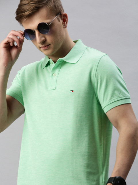 

Tommy Hilfiger Men Sea Green Solid Slim Fit Polo Collar T-shirt