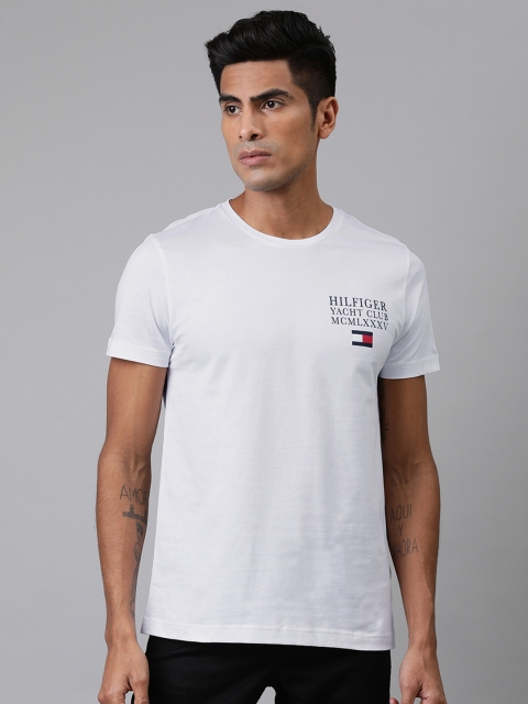 

Tommy Hilfiger Men White Solid Round Neck Organic Cotton T-shirt with Printed Detail