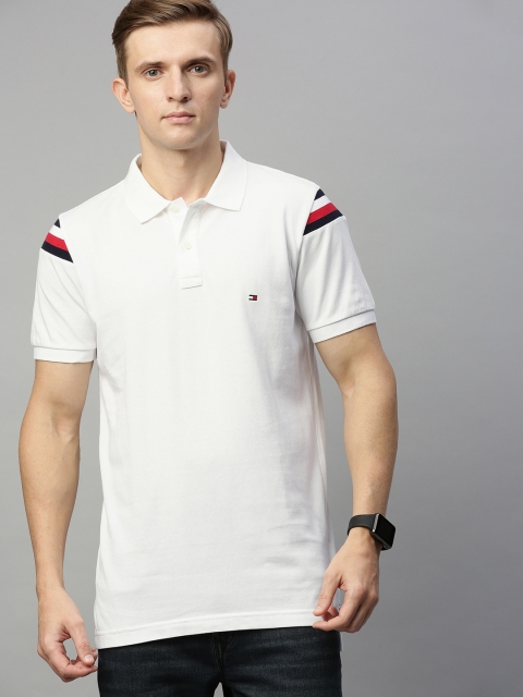

Tommy Hilfiger Men White Slim Fit Solid Polo Collar T-shirt