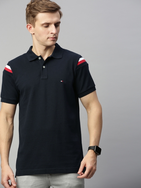 

Tommy Hilfiger Men Navy Blue Slim Fit Solid Polo Collar T-shirt