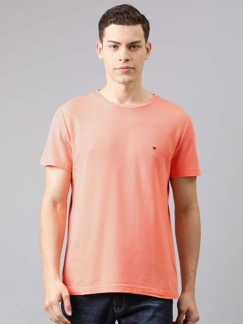 

Tommy Hilfiger Men Peach-Coloured Solid Round Neck Pure Cotton T-shirt