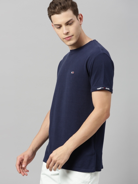 

Tommy Hilfiger Men Navy Blue Solid Round Neck Pure Cotton T-shirt