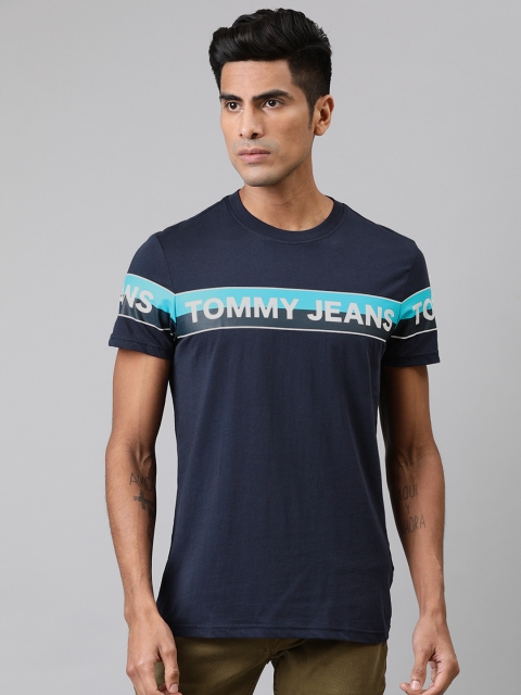 

Tommy Hilfiger Men Navy Blue Printed Slim Fit Round Neck Pure Cotton T-shirt