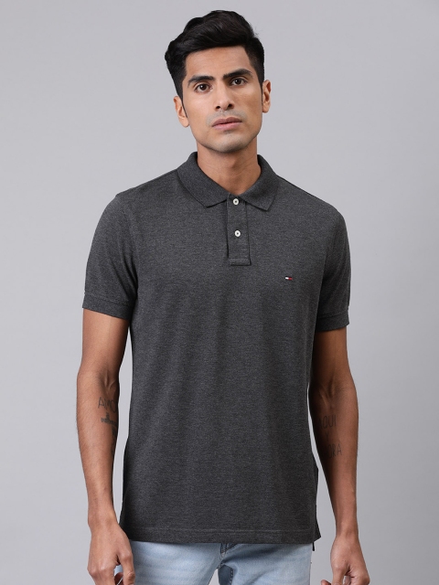 

Tommy Hilfiger Men Charcoal Grey Solid Polo Collar T-shirt