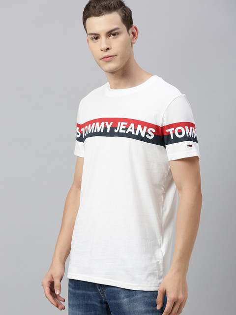 

Tommy Hilfiger Men White Printed Round Neck Pure Cotton T-shirt