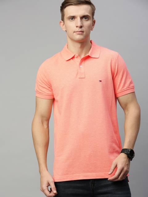 

Tommy Hilfiger Men Coral Pink Solid Polo Collar T-shirt