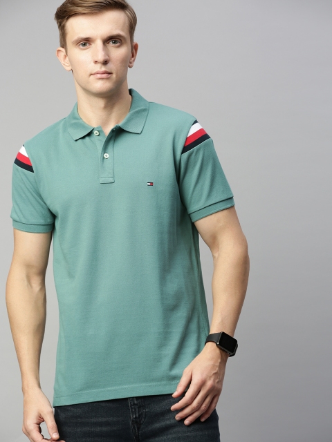 

Tommy Hilfiger Men Green Slim Fit Solid Polo Collar T-shirt